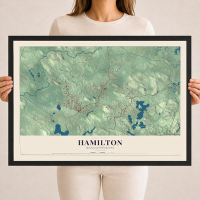 Hamilton, Massachusetts map print - 18 x 24 black Ayous wood frame