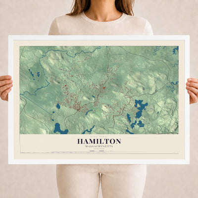 Hamilton, Massachusetts map print - 18 x 24 white Ayous wood frame