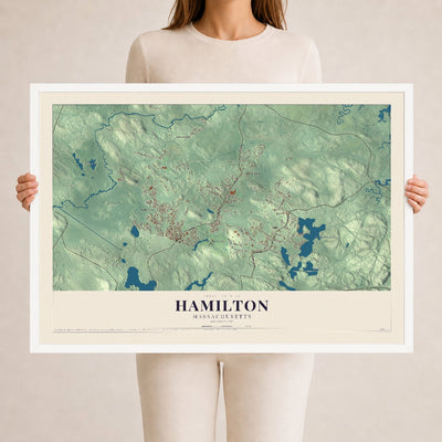 Hamilton, Massachusetts map print - 24 x 36 white Ayous wood frame