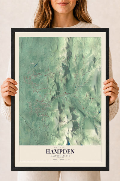 Hampden, Massachusetts map print - 18 x 24 black Ayous wood frame