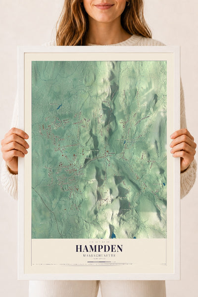 Hampden, Massachusetts map print - 18 x 24 white Ayous wood frame