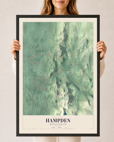 Hampden, Massachusetts map print - 24 x 36 black Ayous wood frame
