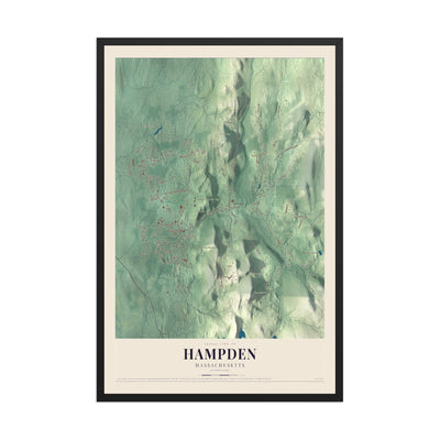 Map of Hampden, Massachusetts, 12 x 18 inch print in a black wood frame