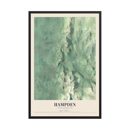 Map of Hampden, Massachusetts, 12 x 18 inch print in a black wood frame