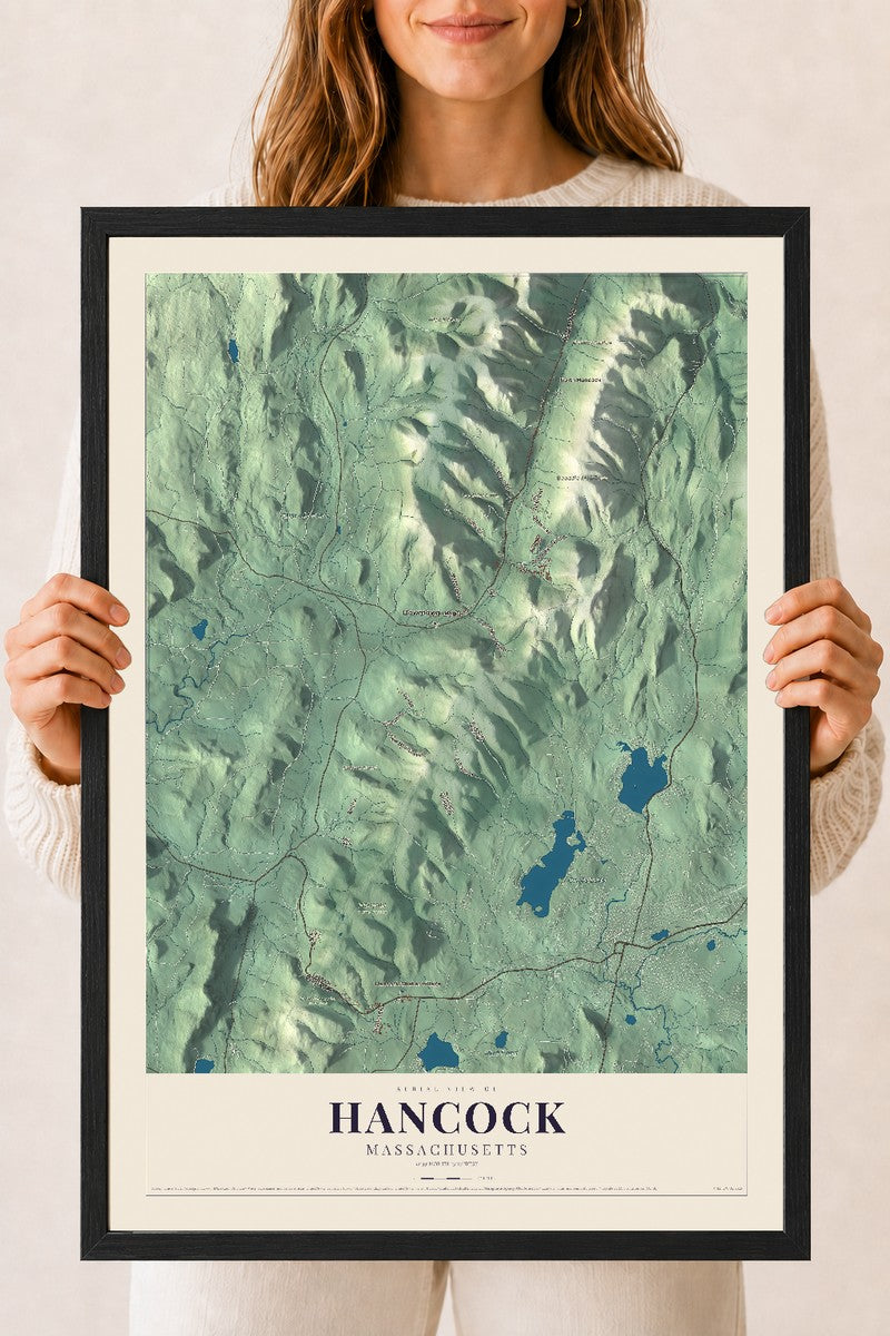 Hancock, Massachusetts map print - 18 x 24 black Ayous wood frame