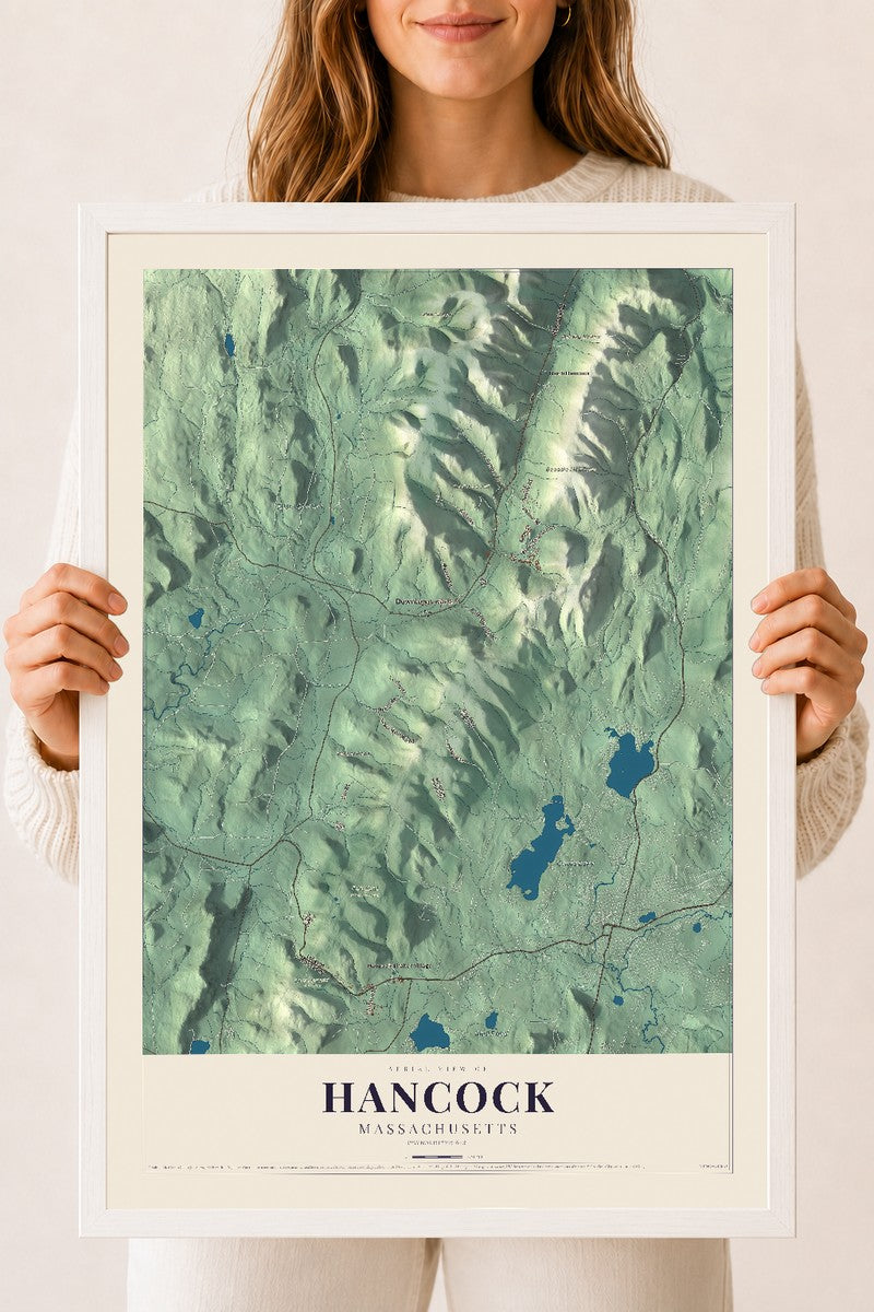Hancock, Massachusetts map print - 18 x 24 white Ayous wood frame