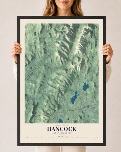 Hancock, Massachusetts map print - 24 x 36 black Ayous wood frame