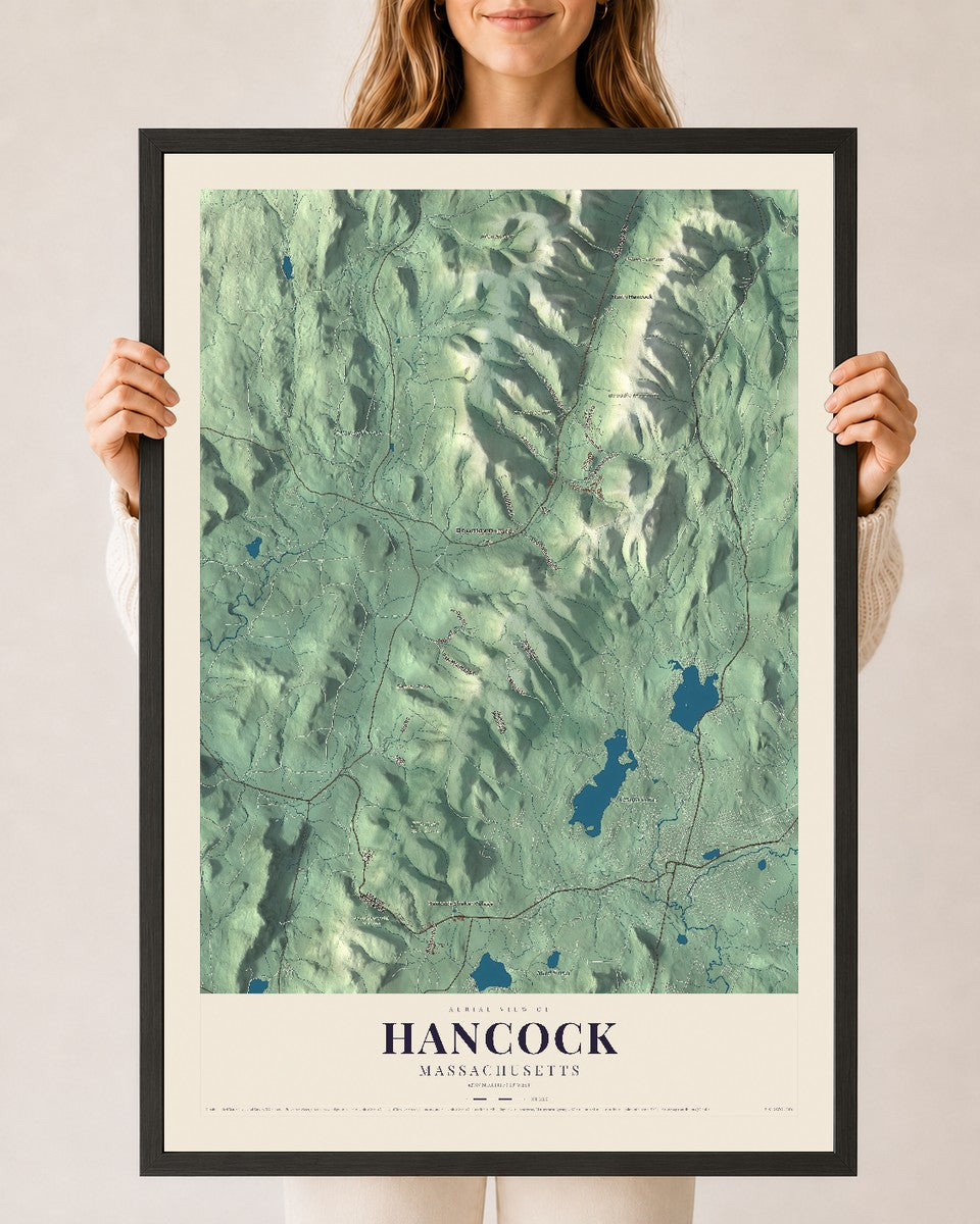 Hancock, Massachusetts map print - 24 x 36 black Ayous wood frame