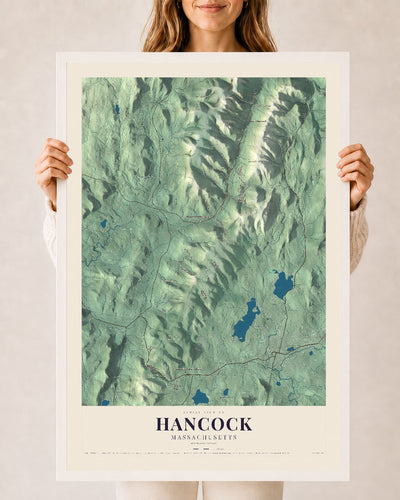 Hancock, Massachusetts map print - 24 x 36 white Ayous wood frame