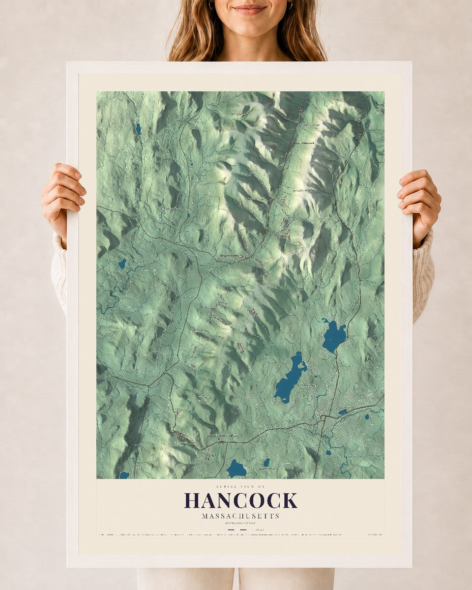 Hancock, Massachusetts map print - 24 x 36 white Ayous wood frame