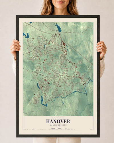Hanover, Massachusetts map print - 24 x 36 black Ayous wood frame