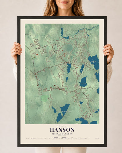 Hanson, Massachusetts map print - 24 x 36 black Ayous wood frame
