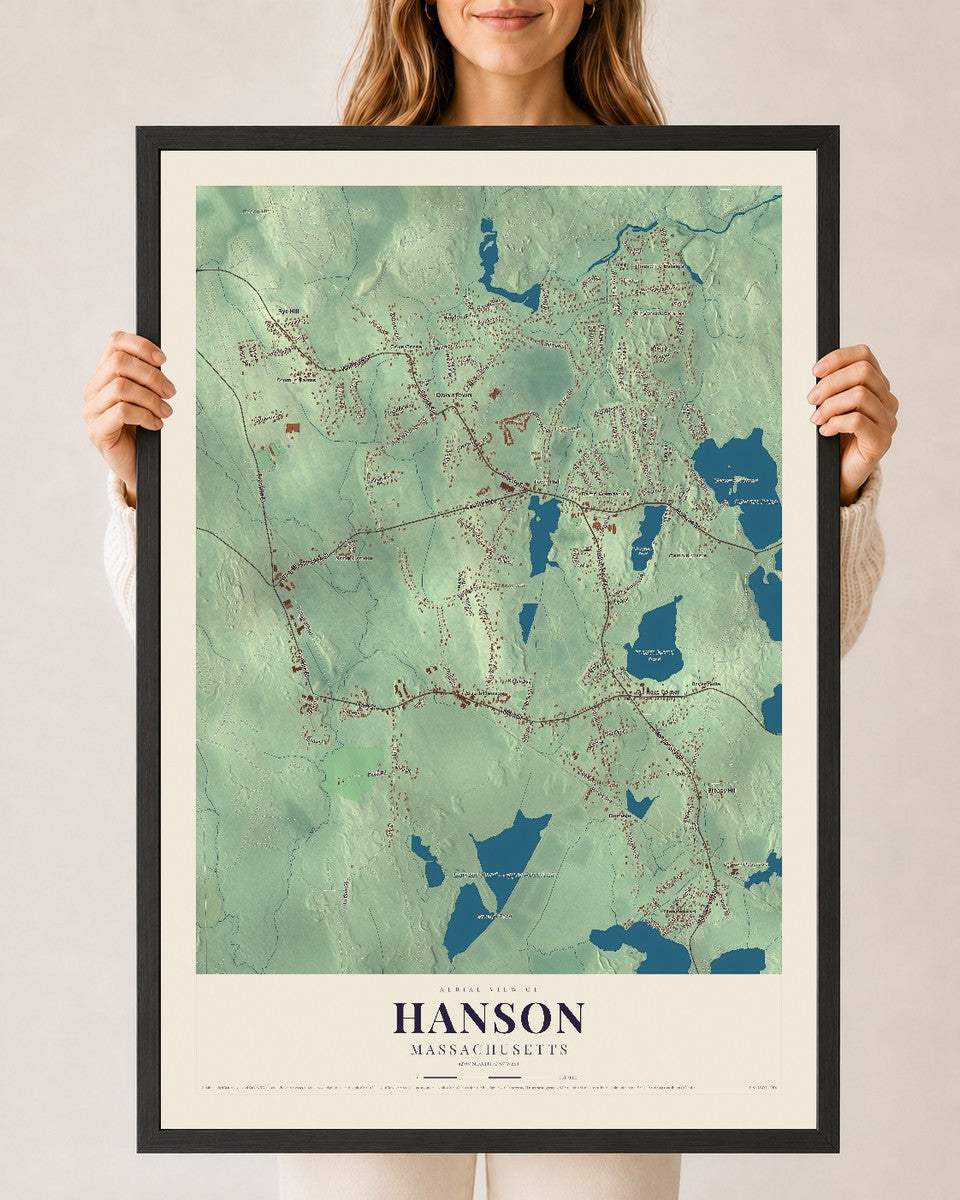 Hanson, Massachusetts map print - 24 x 36 black Ayous wood frame