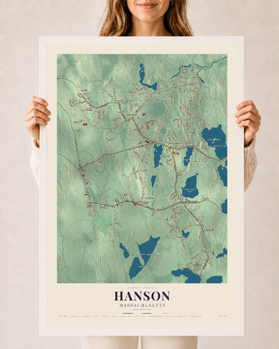 Hanson, Massachusetts map print - 24 x 36 white Ayous wood frame