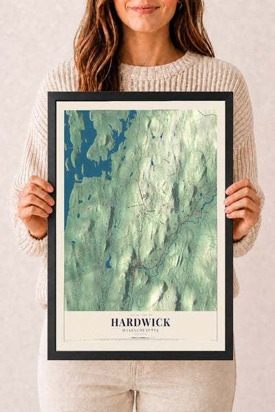 Hardwick, Massachusetts map print - 12 x 18 black Ayous wood frame