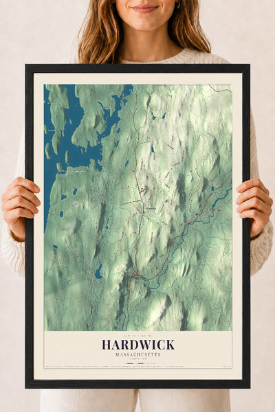 Hardwick, Massachusetts map print - 18 x 24 black Ayous wood frame