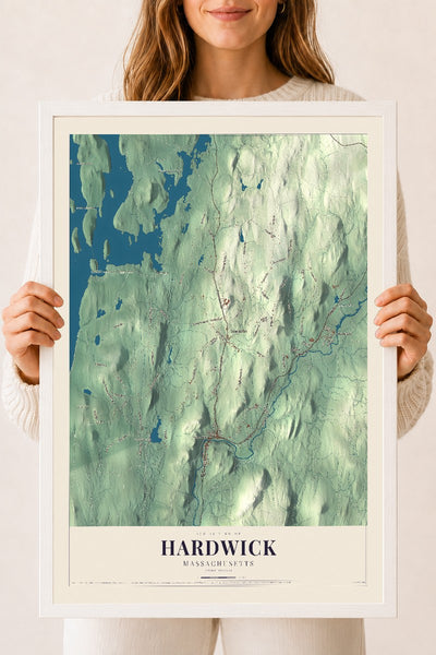 Hardwick, Massachusetts map print - 18 x 24 white Ayous wood frame