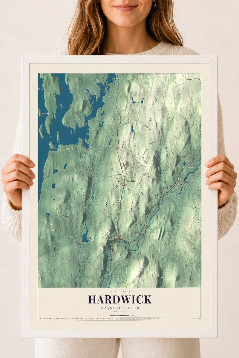 Hardwick, Massachusetts map print - 18 x 24 white Ayous wood frame
