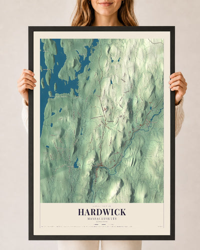 Hardwick, Massachusetts map print - 24 x 36 black Ayous wood frame