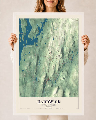Hardwick, Massachusetts map print - 24 x 36 white Ayous wood frame