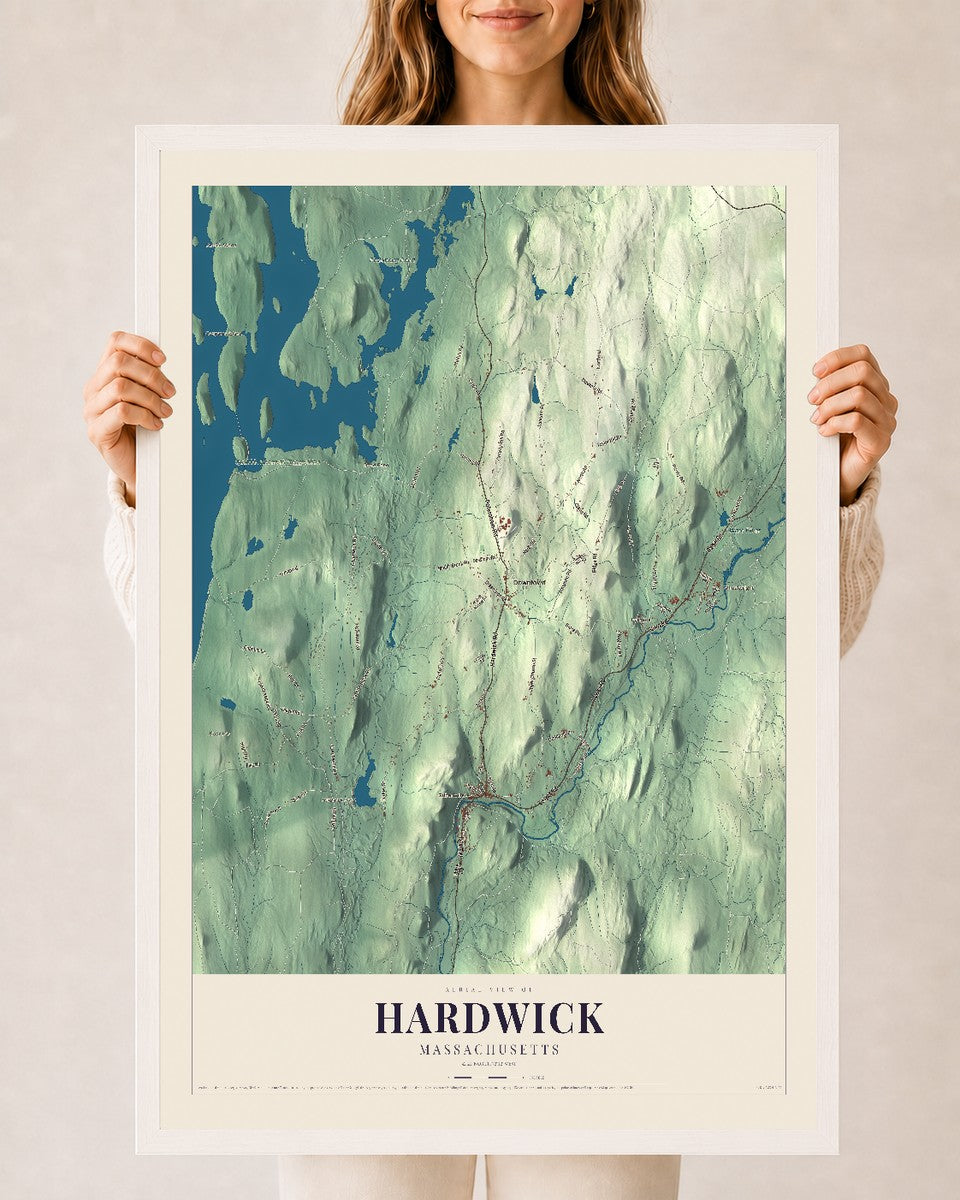 Hardwick, Massachusetts map print - 24 x 36 white Ayous wood frame