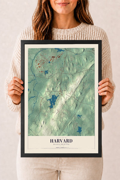 Harvard, Massachusetts map print - 12 x 18 black Ayous wood frame