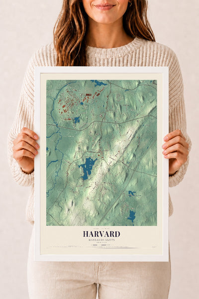 Harvard, Massachusetts map print - 12 x 18 white Ayous wood frame