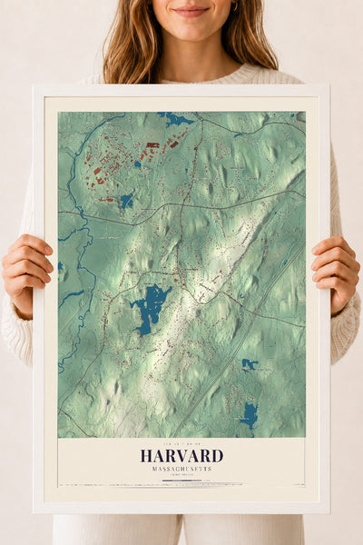 Harvard, Massachusetts map print - 18 x 24 white Ayous wood frame