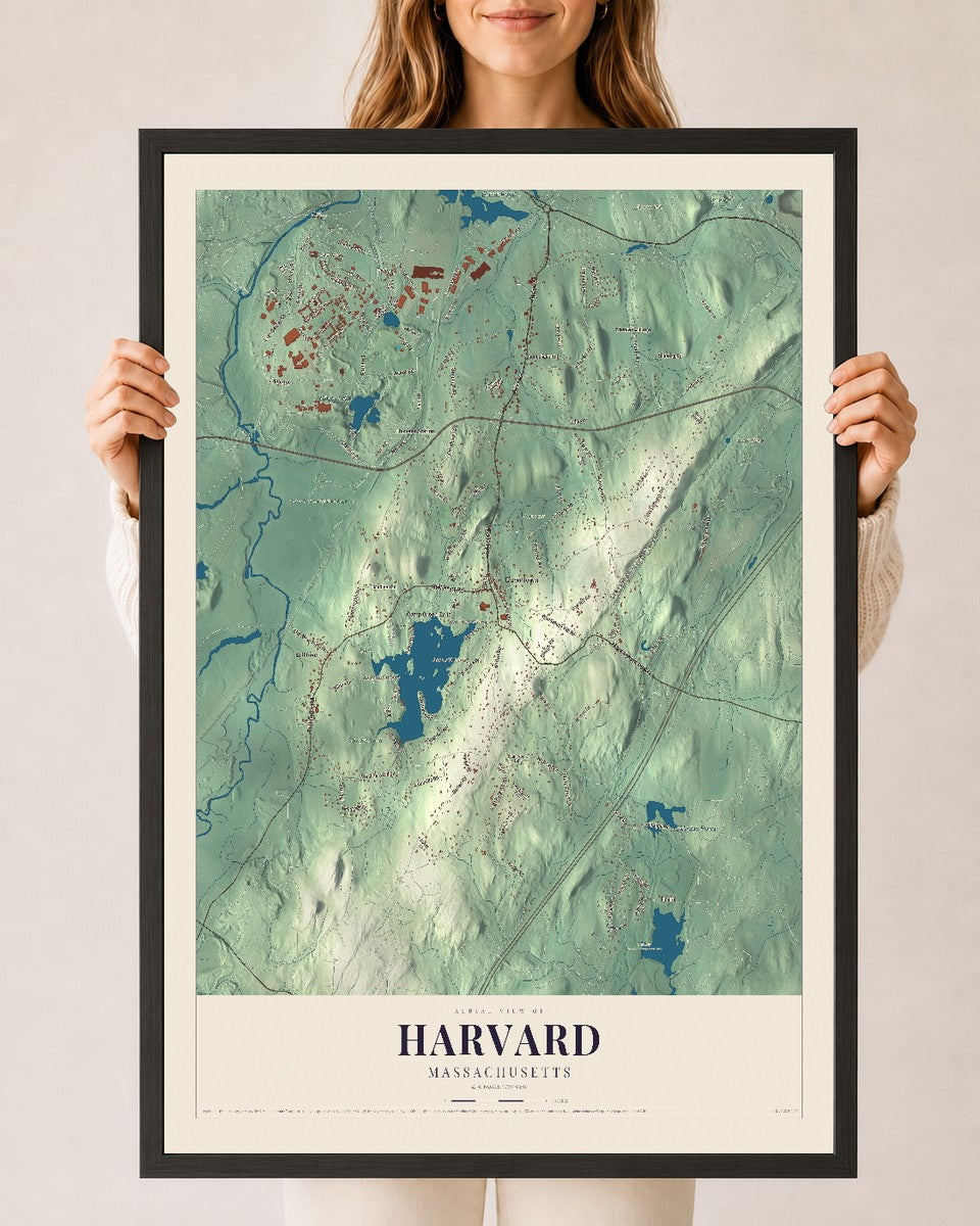 Harvard, Massachusetts map print - 24 x 36 black Ayous wood frame