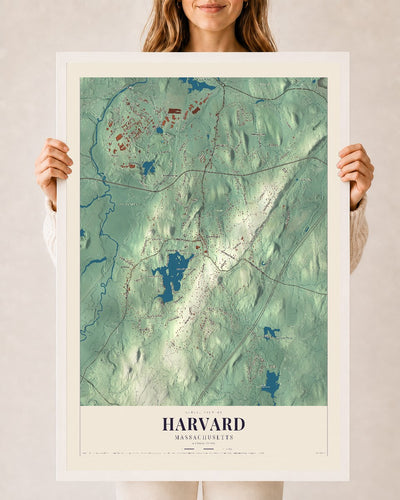 Harvard, Massachusetts map print - 24 x 36 white Ayous wood frame