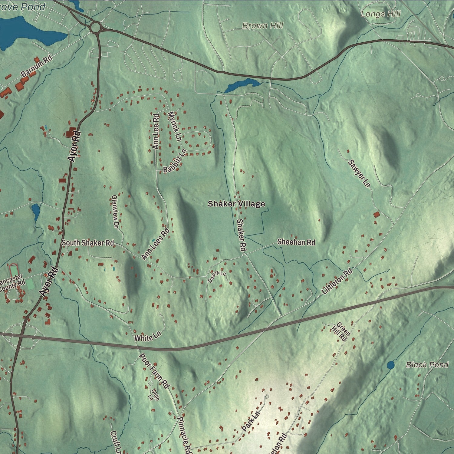 Terrain and local geography detail from the Harvard, Massachusetts map