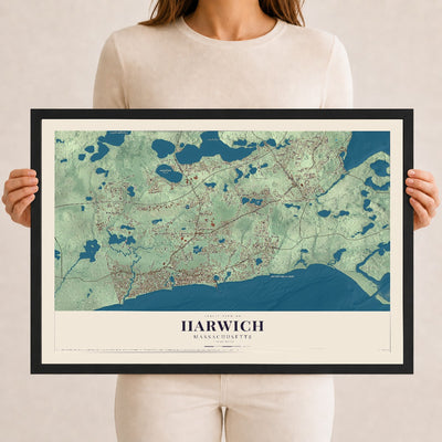 Harwich, Massachusetts map print - 12 x 18 black Ayous wood frame