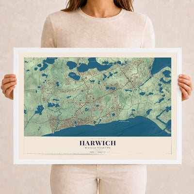 Harwich, Massachusetts map print - 12 x 18 white Ayous wood frame
