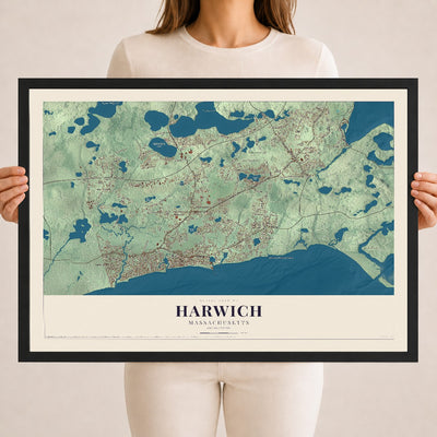 Harwich, Massachusetts map print - 18 x 24 black Ayous wood frame