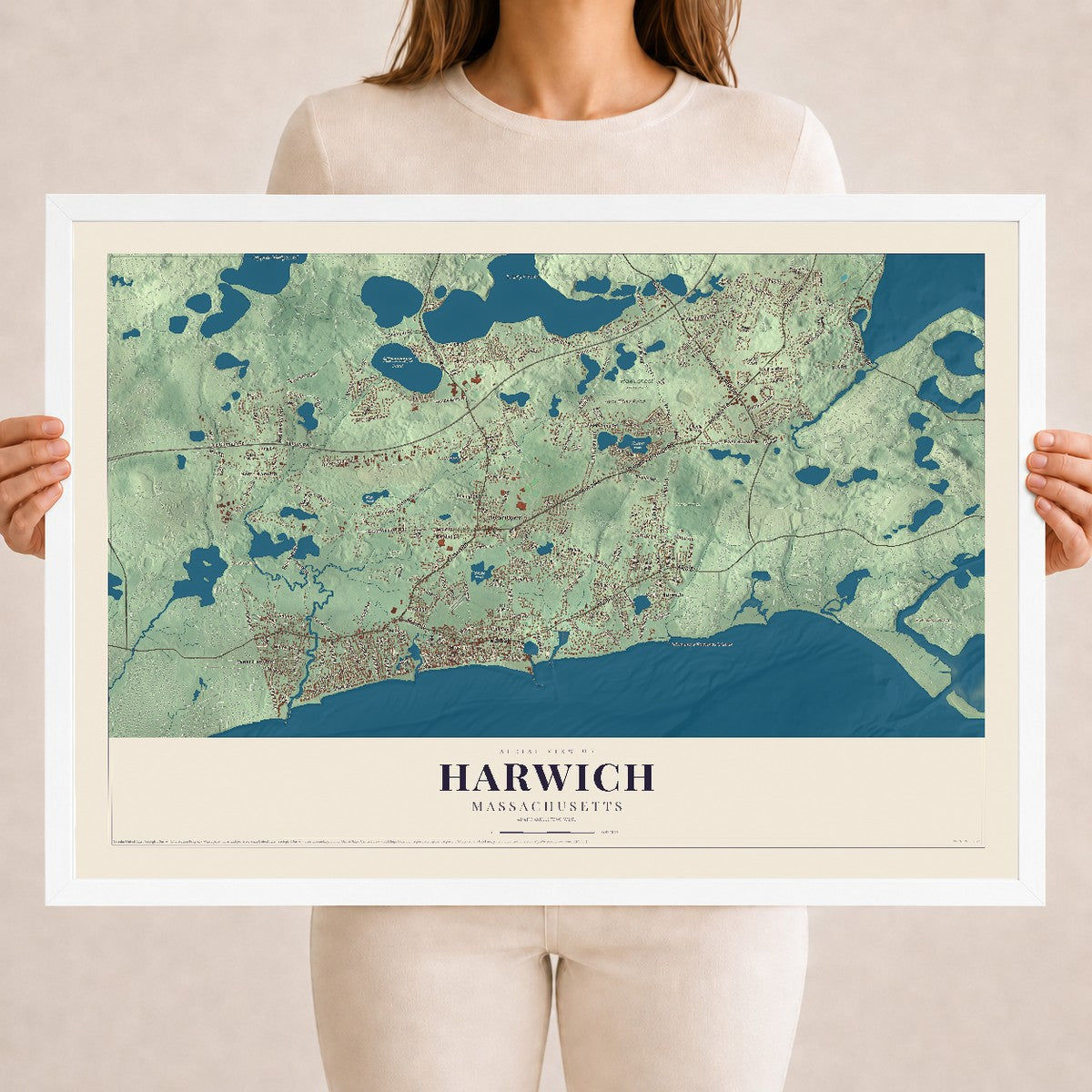 Harwich, Massachusetts map print - 18 x 24 white Ayous wood frame