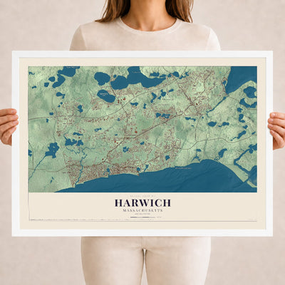 Harwich, Massachusetts map print - 18 x 24 white Ayous wood frame