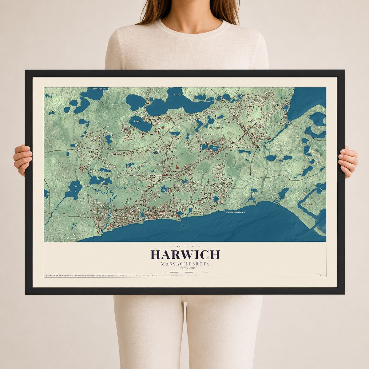 Harwich, Massachusetts map print - 24 x 36 black Ayous wood frame