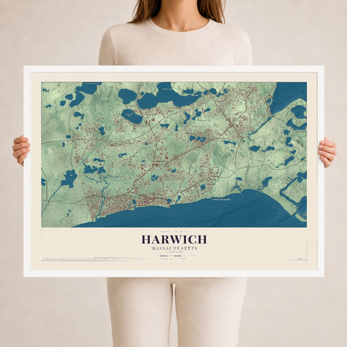 Harwich, Massachusetts map print - 24 x 36 white Ayous wood frame