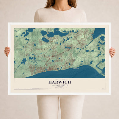Harwich, Massachusetts map print - 24 x 36 white Ayous wood frame