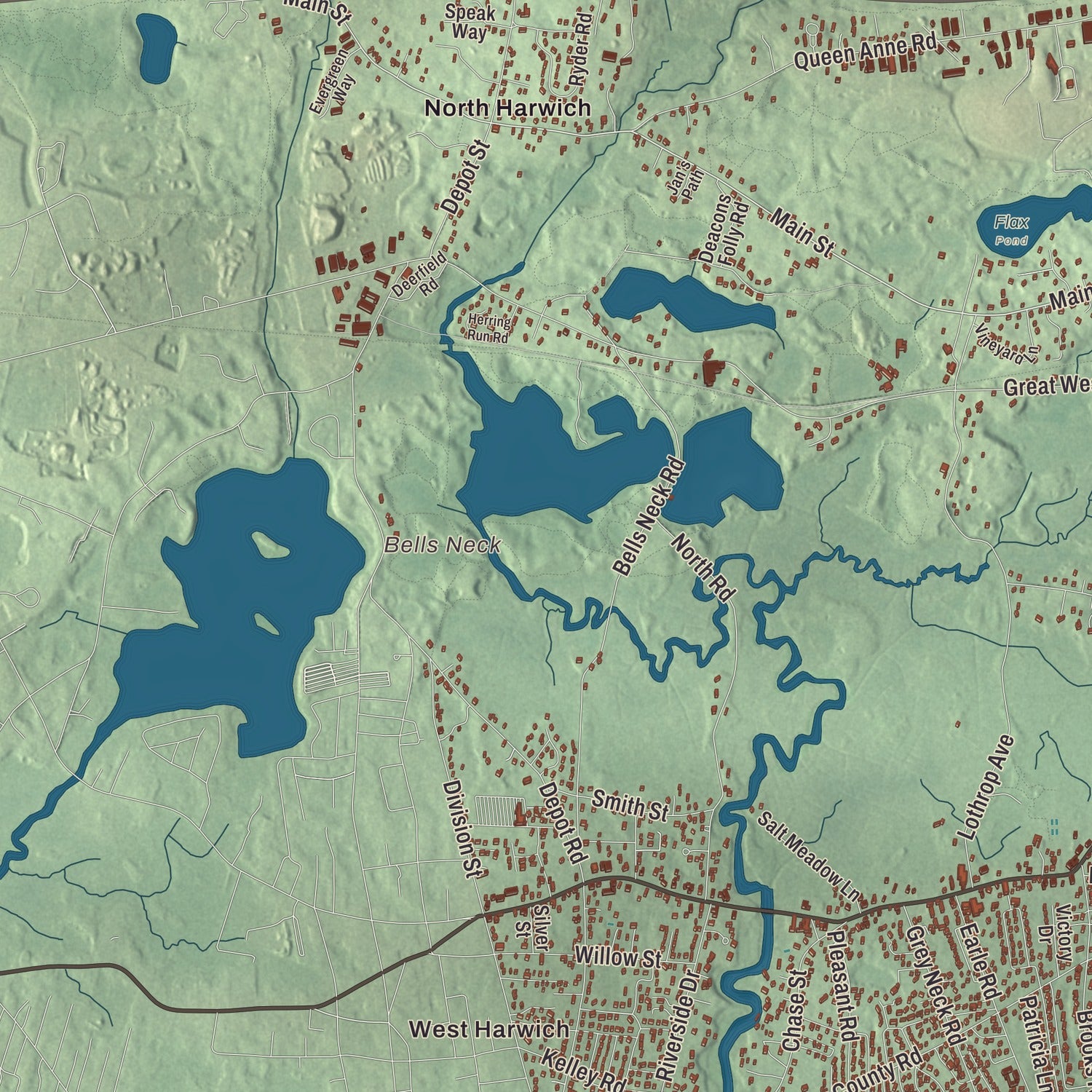 Terrain and local geography detail from the Harwich, Massachusetts map