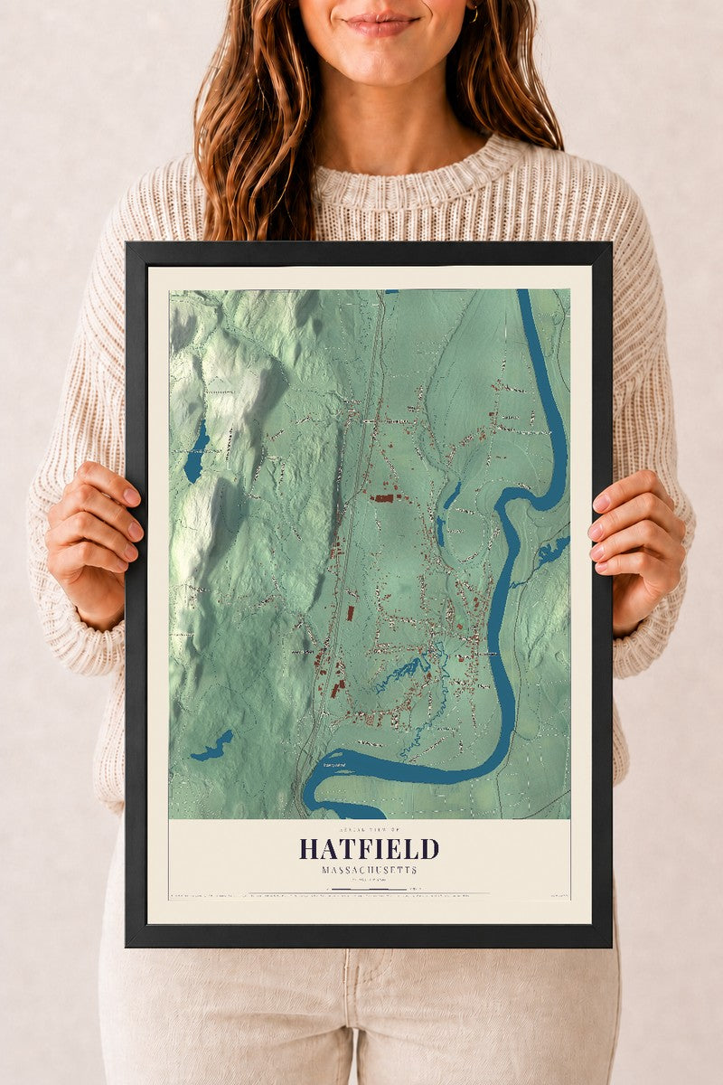 Hatfield, Massachusetts map print - 12 x 18 black Ayous wood frame
