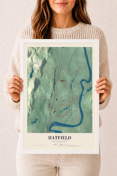 Hatfield, Massachusetts map print - 12 x 18 white Ayous wood frame