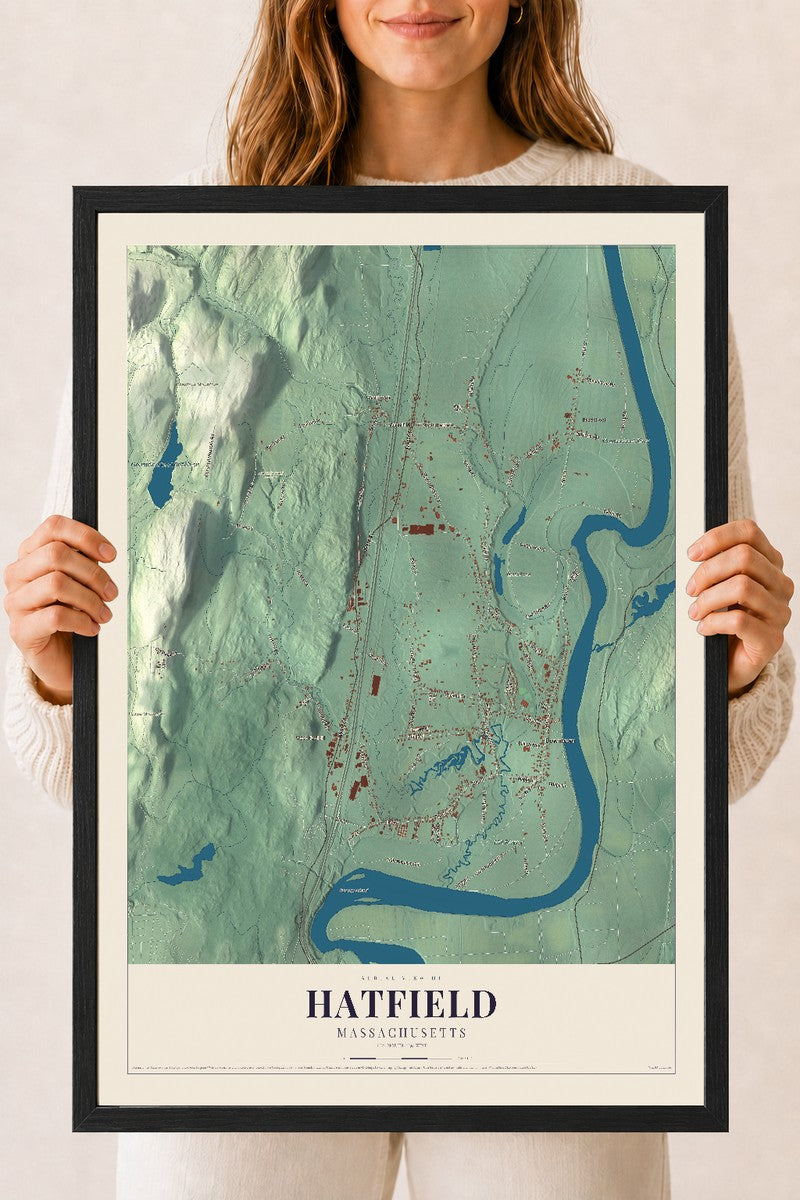 Hatfield, Massachusetts map print - 18 x 24 black Ayous wood frame