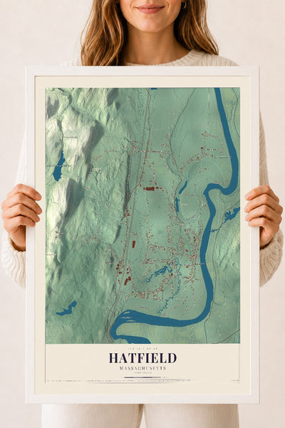 Hatfield, Massachusetts map print - 18 x 24 white Ayous wood frame
