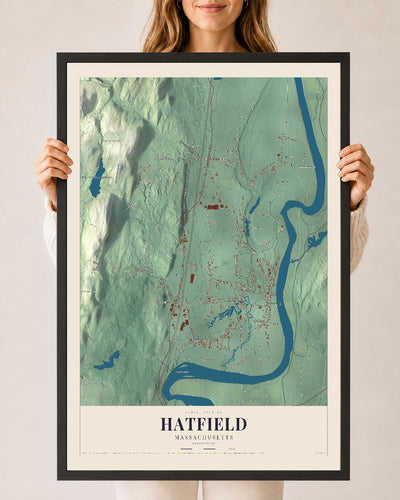 Hatfield, Massachusetts map print - 24 x 36 black Ayous wood frame