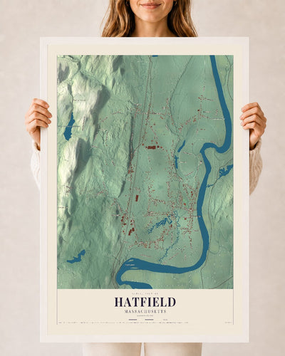 Hatfield, Massachusetts map print - 24 x 36 white Ayous wood frame