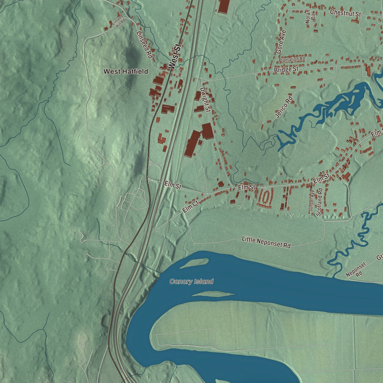 Terrain and local geography detail from the Hatfield, Massachusetts map