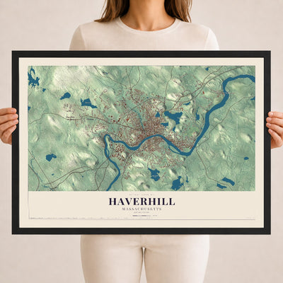 Haverhill, Massachusetts map print - 18 x 24 black Ayous wood frame