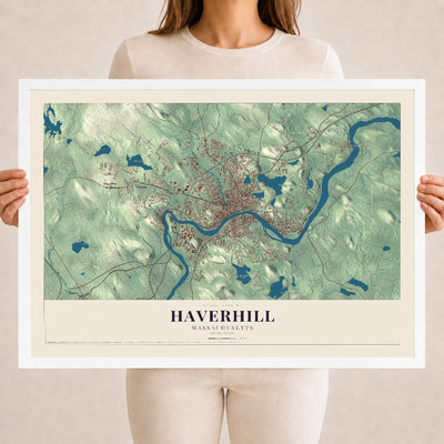 Haverhill, Massachusetts map print - 18 x 24 white Ayous wood frame