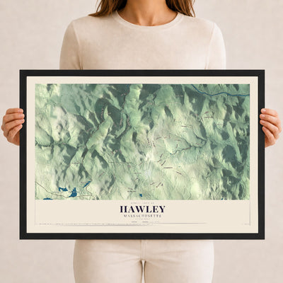 Hawley, Massachusetts map print - 12 x 18 black Ayous wood frame